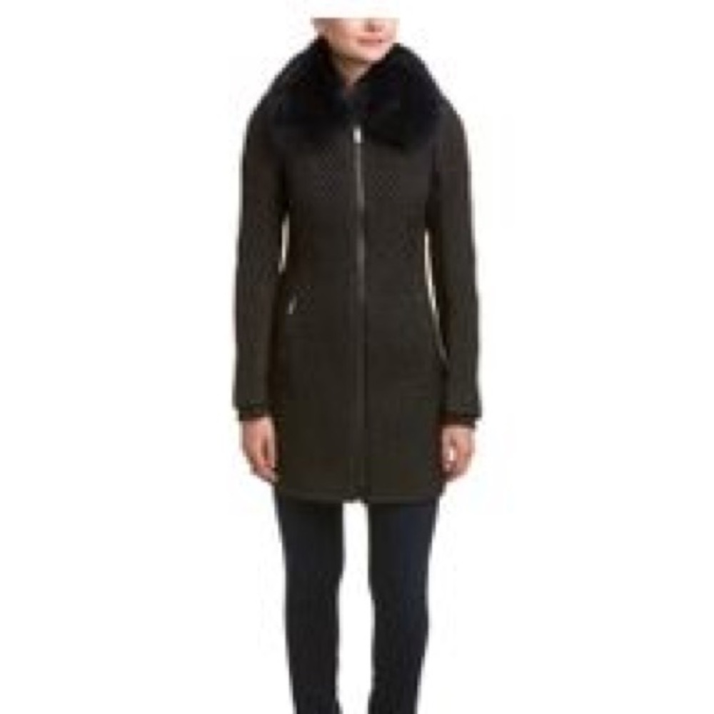 Quilted Neoprene Zac Posen Coat in Black
